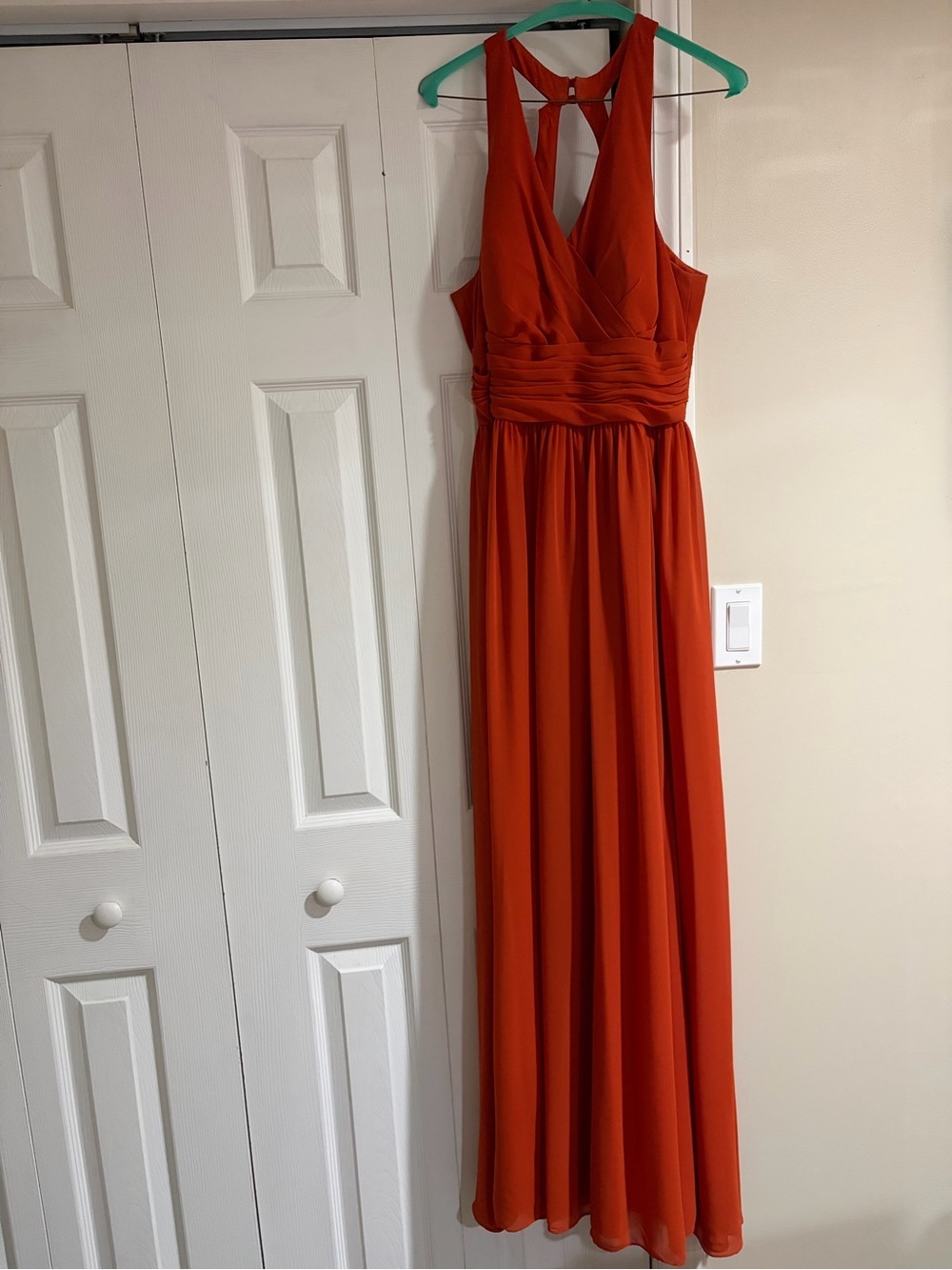 Azazie Bridesmaid Halter Maxi Dress, Color: Paprika